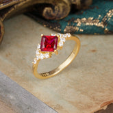 4 Prong Dainty Princess Cut Ruby Enagement Ring Vintage Side Stone Ring